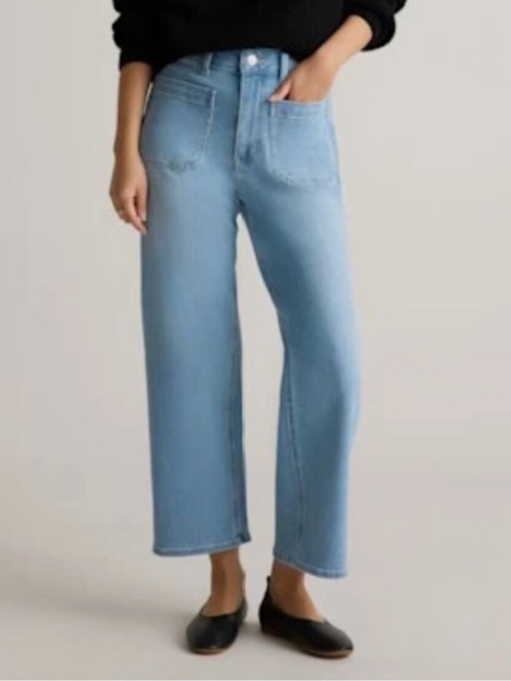Quince Bella Stretch Patch Pocket Wide Leg Jeans Frosted Blue Size 31